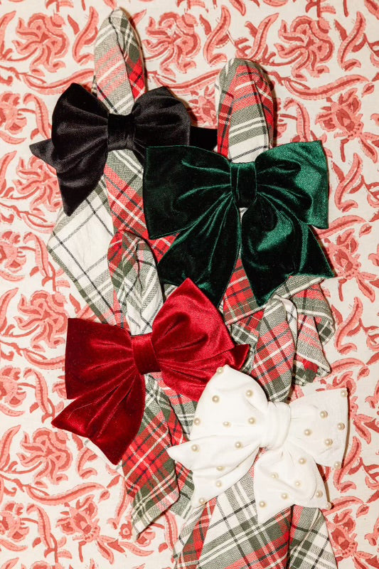 EVERGREEN SET OF 4 VELVET BOW NAPKIN RINGS
