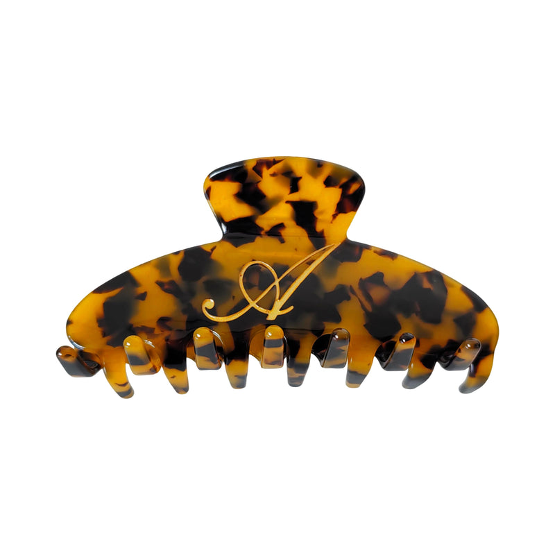 Italian acetate claw clip with engraved gold initial