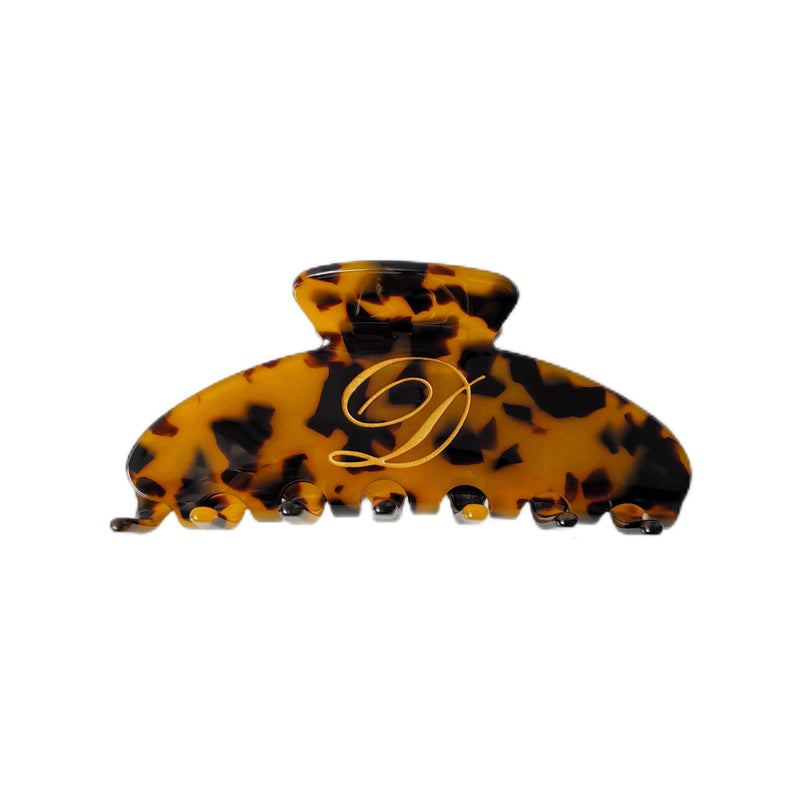 Italian acetate claw clip with engraved gold initial
