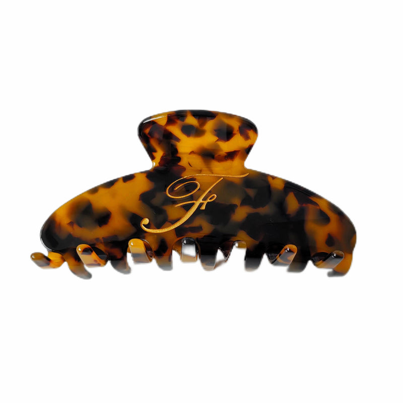 Italian acetate claw clip with engraved gold initial