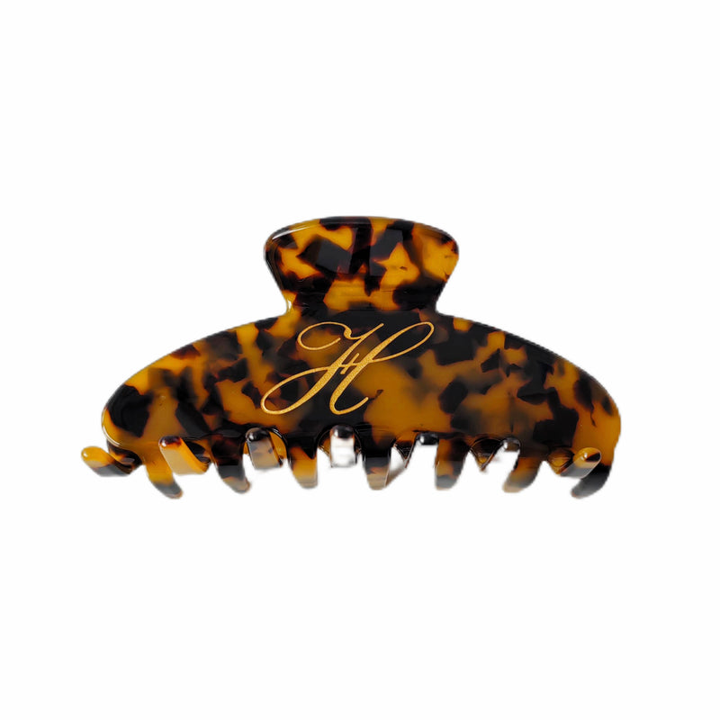 Italian acetate claw clip with engraved gold initial