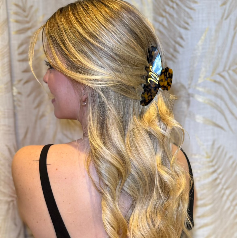 Italian acetate claw clip with engraved gold initial