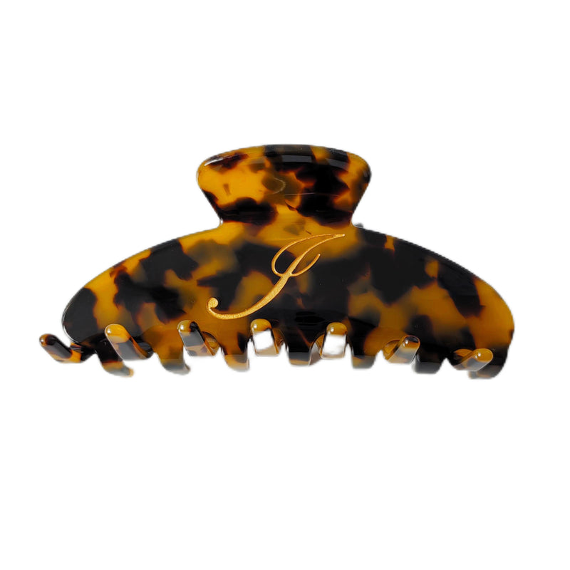 Italian acetate claw clip with engraved gold initial