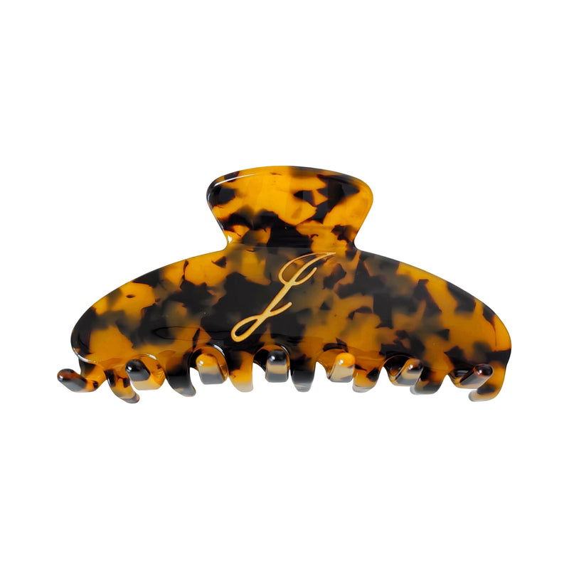 Italian acetate claw clip with engraved gold initial