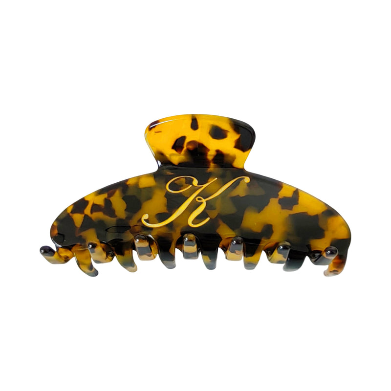 Italian acetate claw clip with engraved gold initial