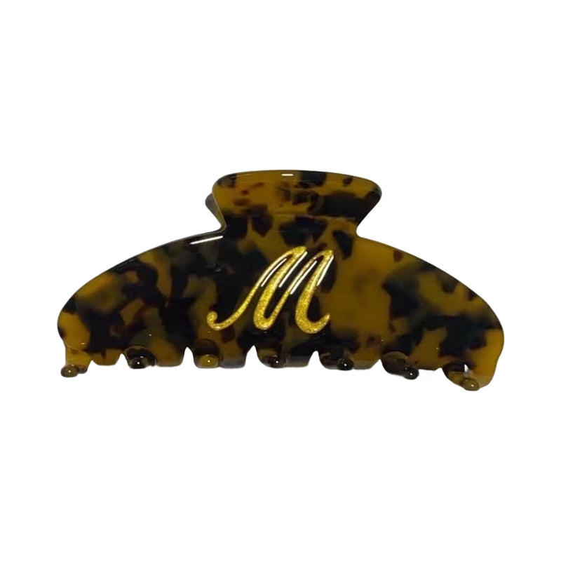 Italian acetate claw clip with engraved gold initial