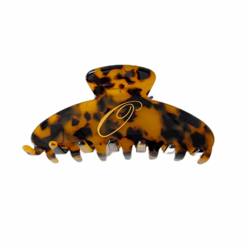 Italian acetate claw clip with engraved gold initial