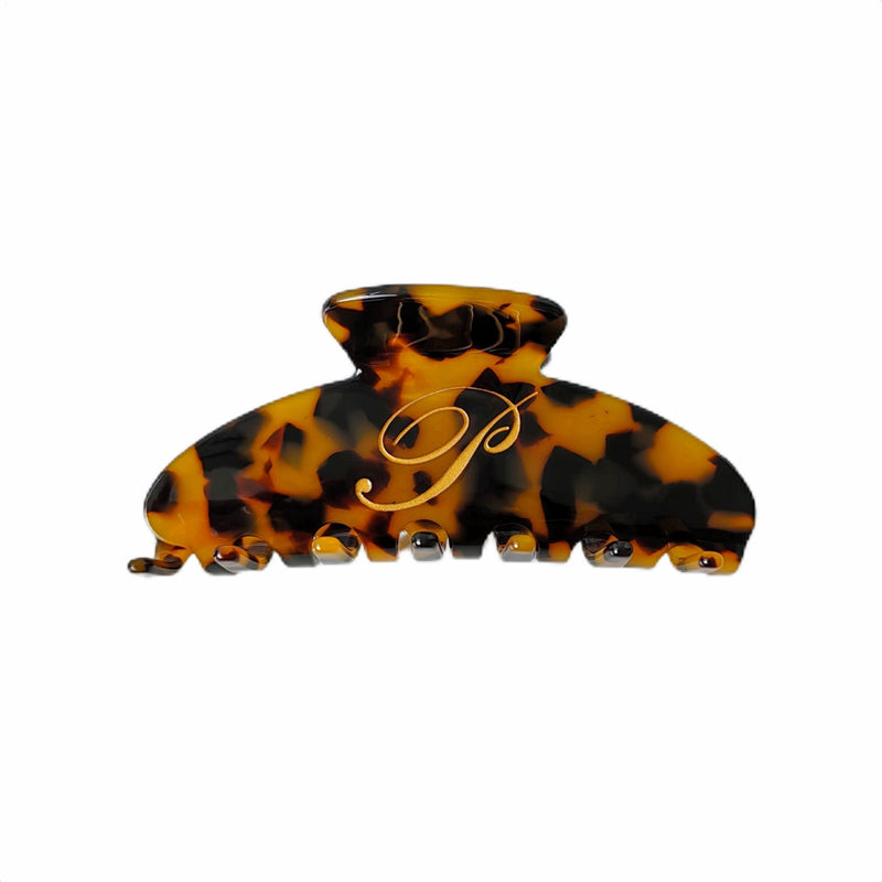 Italian acetate claw clip with engraved gold initial