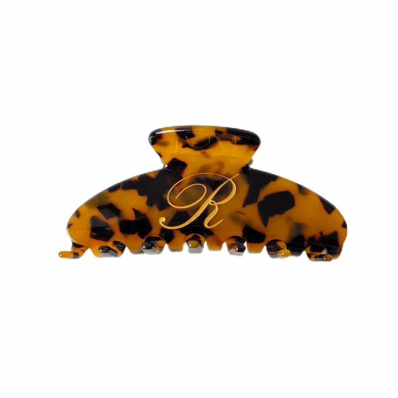 Italian acetate claw clip with engraved gold initial