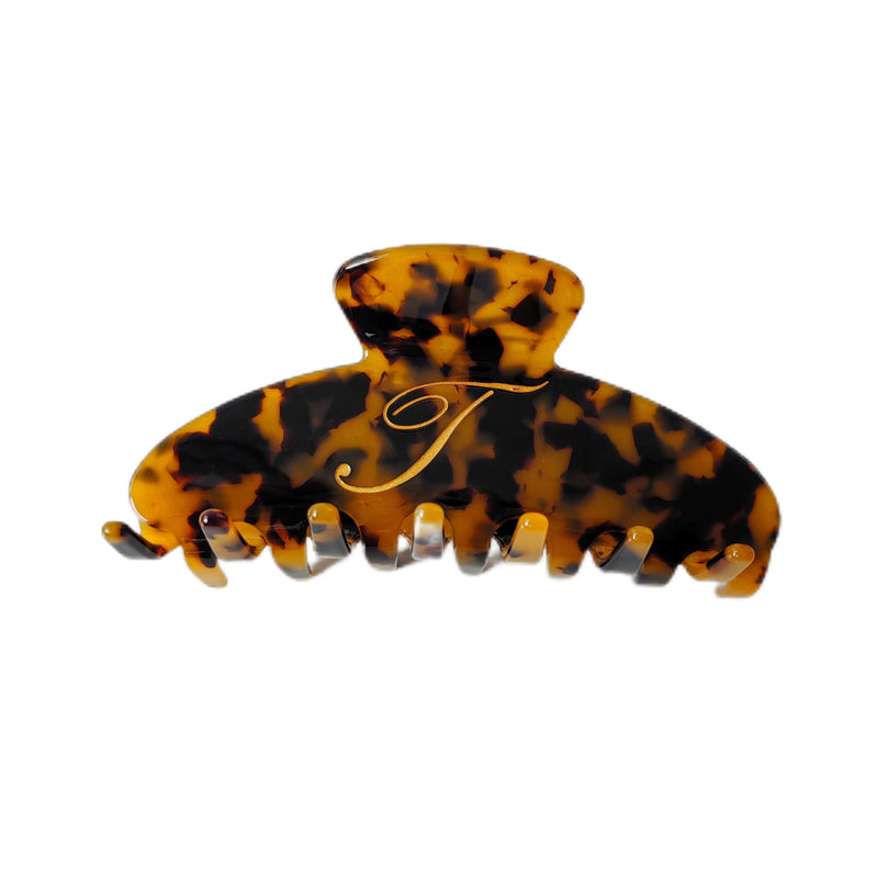 Italian acetate claw clip with engraved gold initial