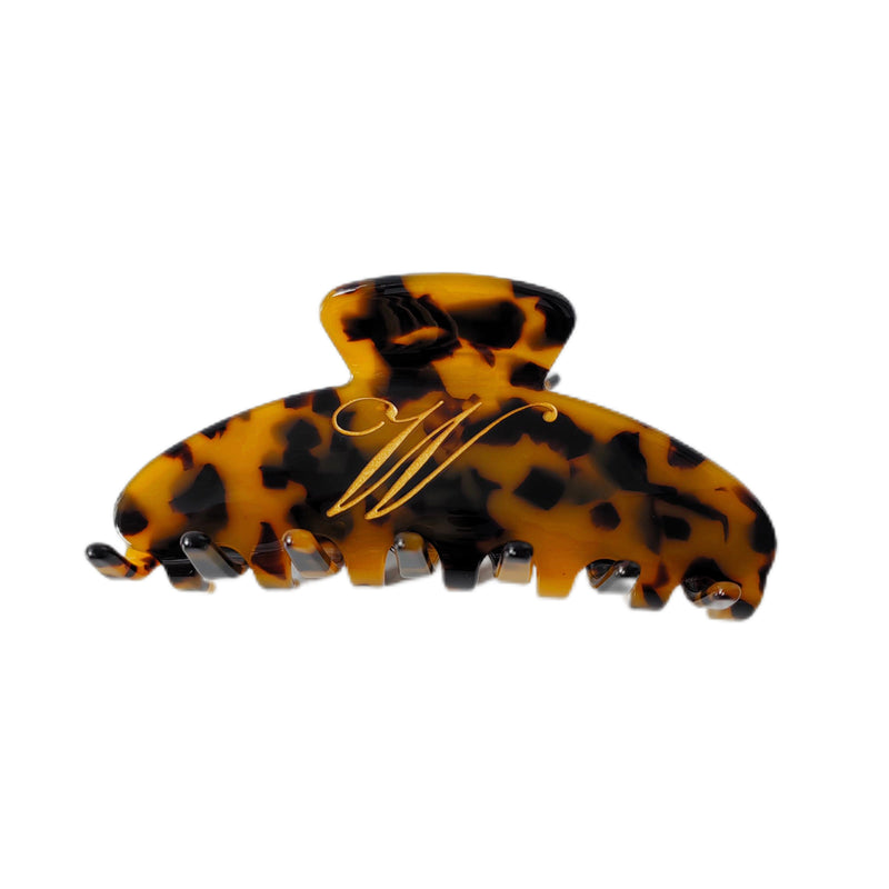 Italian acetate claw clip with engraved gold initial