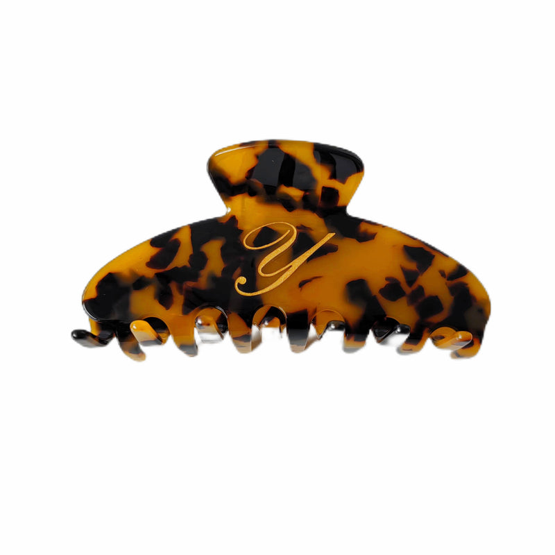 Italian acetate claw clip with engraved gold initial