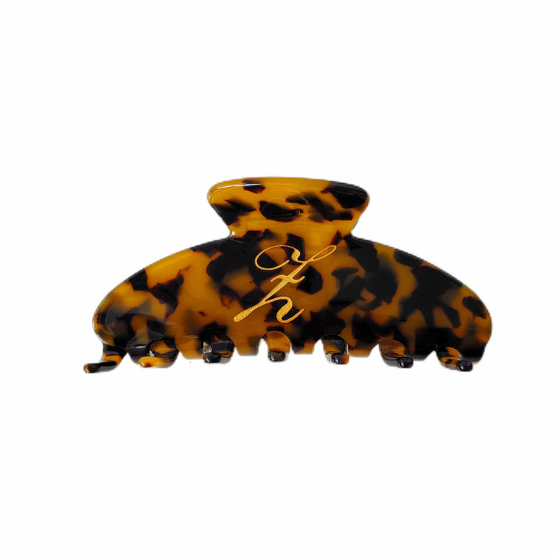 Italian acetate claw clip with engraved gold initial