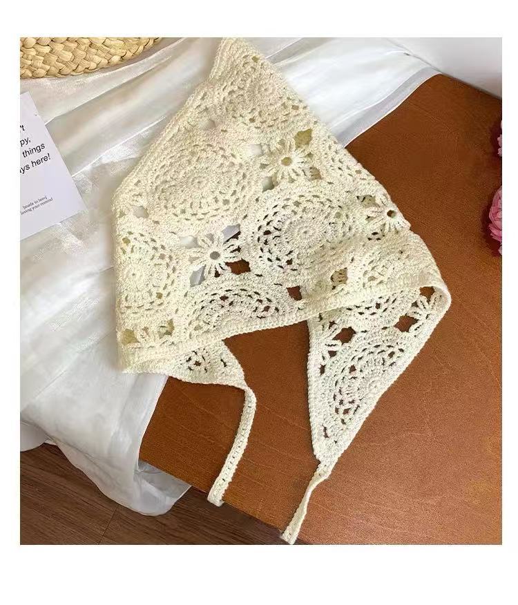 Ecru crochet head scarf