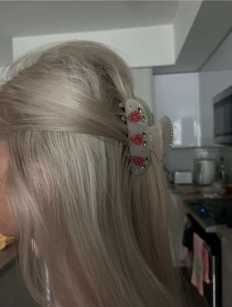 Ivory Strawberry Red Acetate Claw Clip