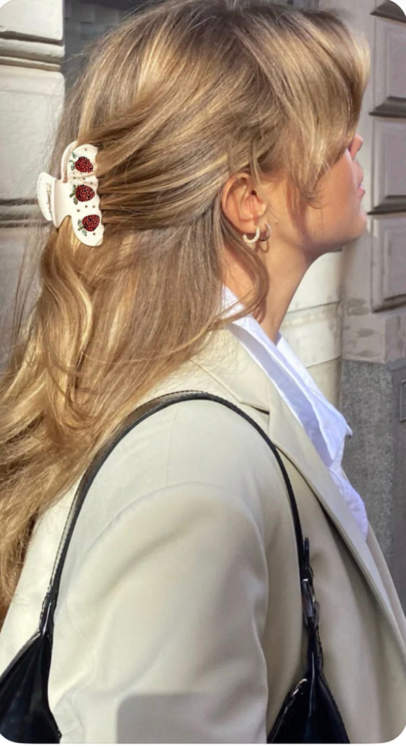 Ivory Strawberry Red Acetate Claw Clip