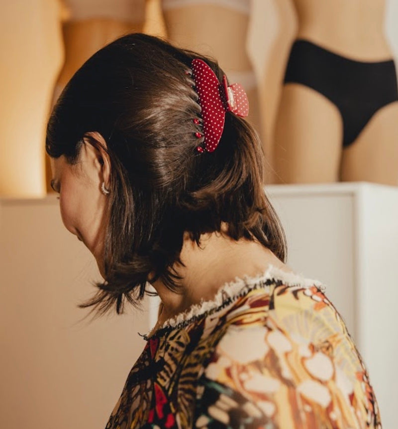 Dark Strawberry Acetate Polka Dot Claw Clip