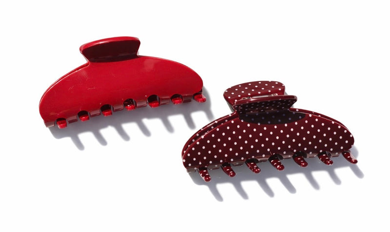 Dark Strawberry Acetate Polka Dot Claw Clip