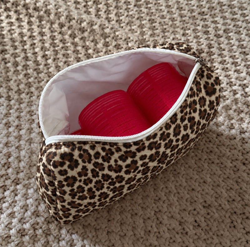 Red Velcro Hair Rollers & Cheetah Bag