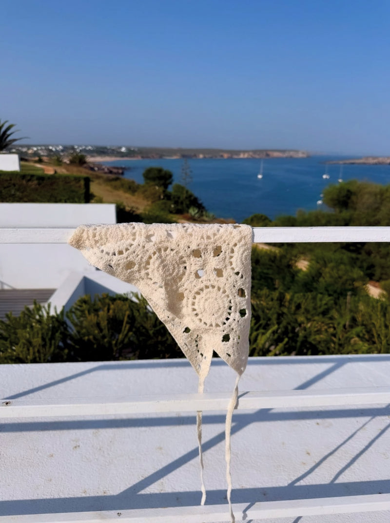 Ecru crochet head scarf