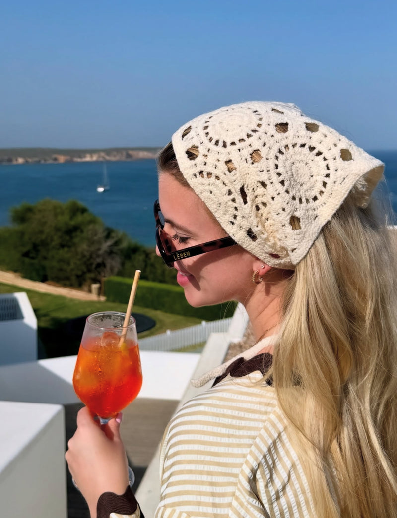 Ecru crochet head scarf