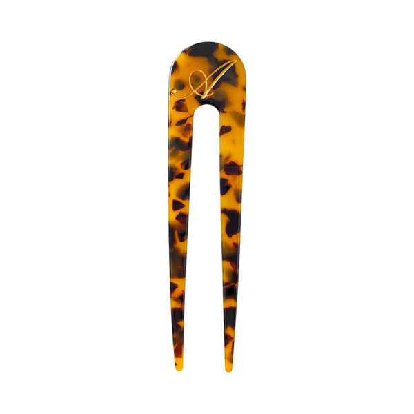 Italian acetate french hair pin with engraved gold initial