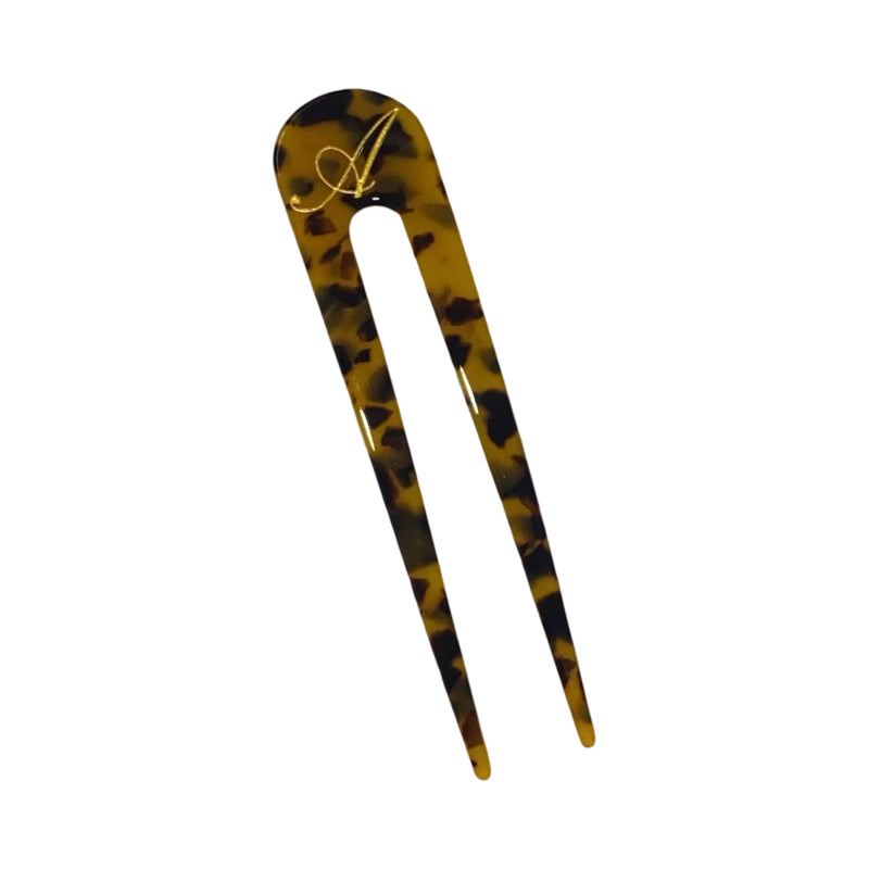 Italian acetate french hair pin with engraved gold initial