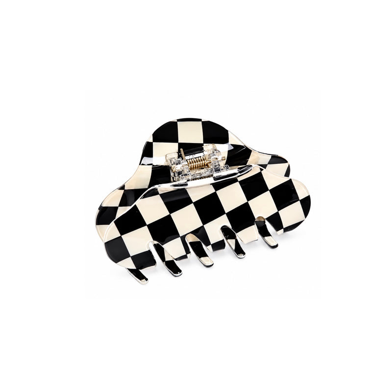 RPZL Italian Acetate Black & Cream Checker Claw Clip