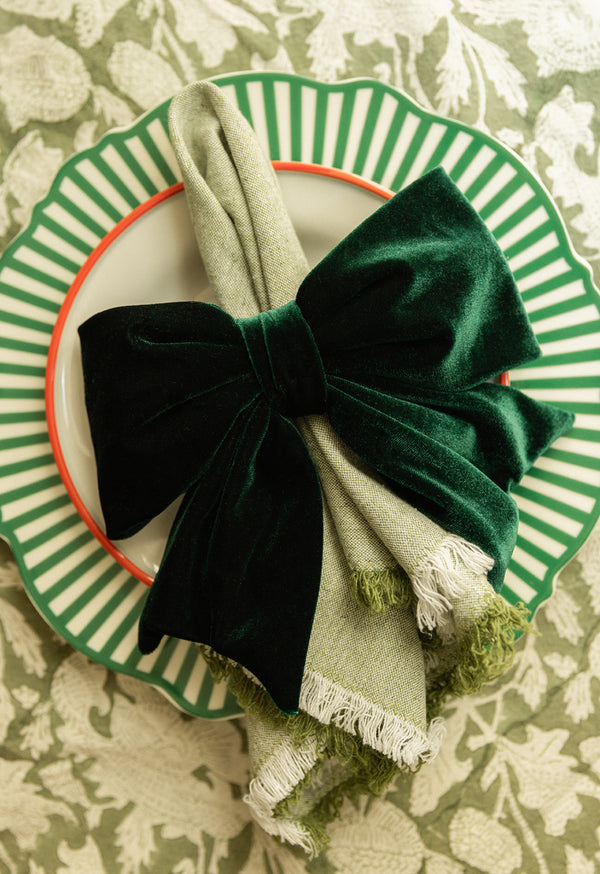 EVERGREEN SET OF 4 VELVET BOW NAPKIN RINGS