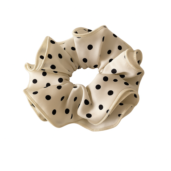 Ruffled Polka Dot Scrunchie - Cream