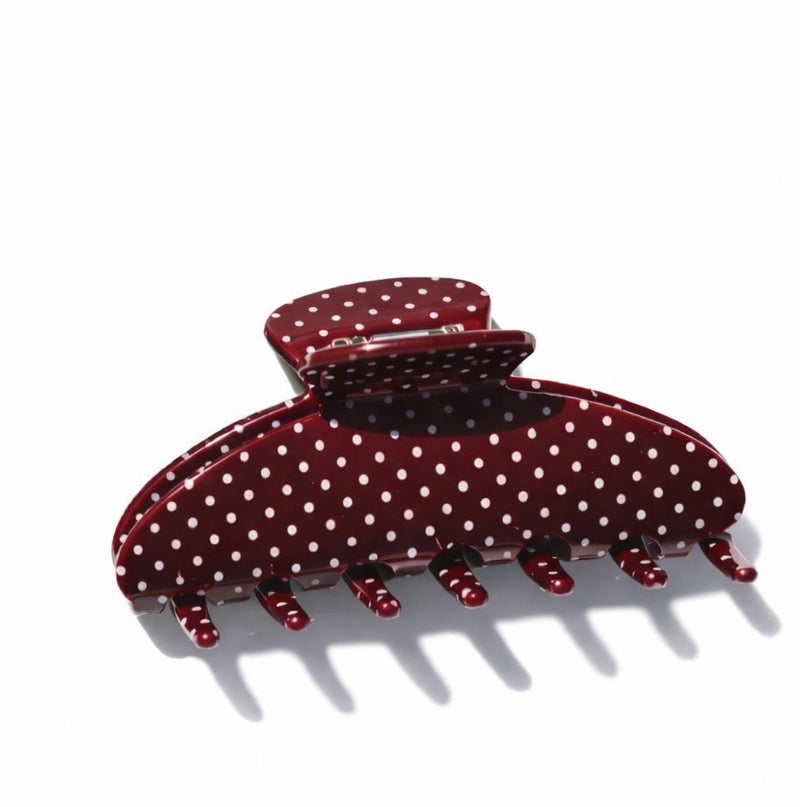 Dark Strawberry Acetate Polka Dot Claw Clip
