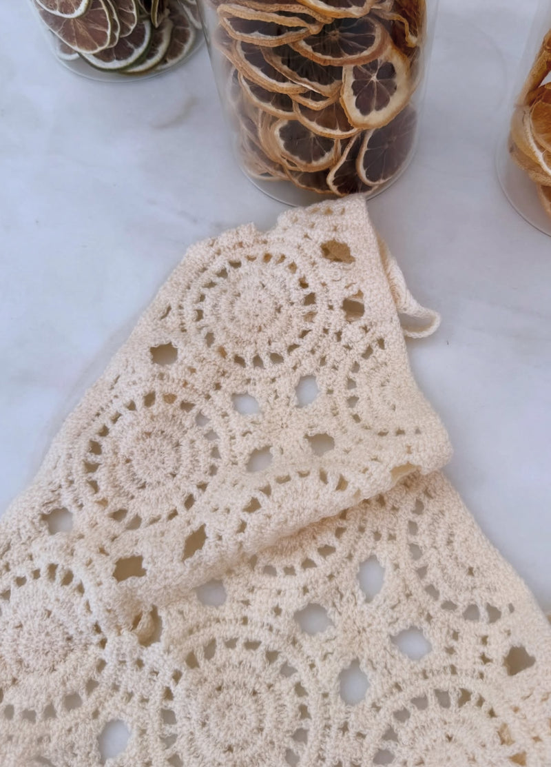 Ecru crochet head scarf