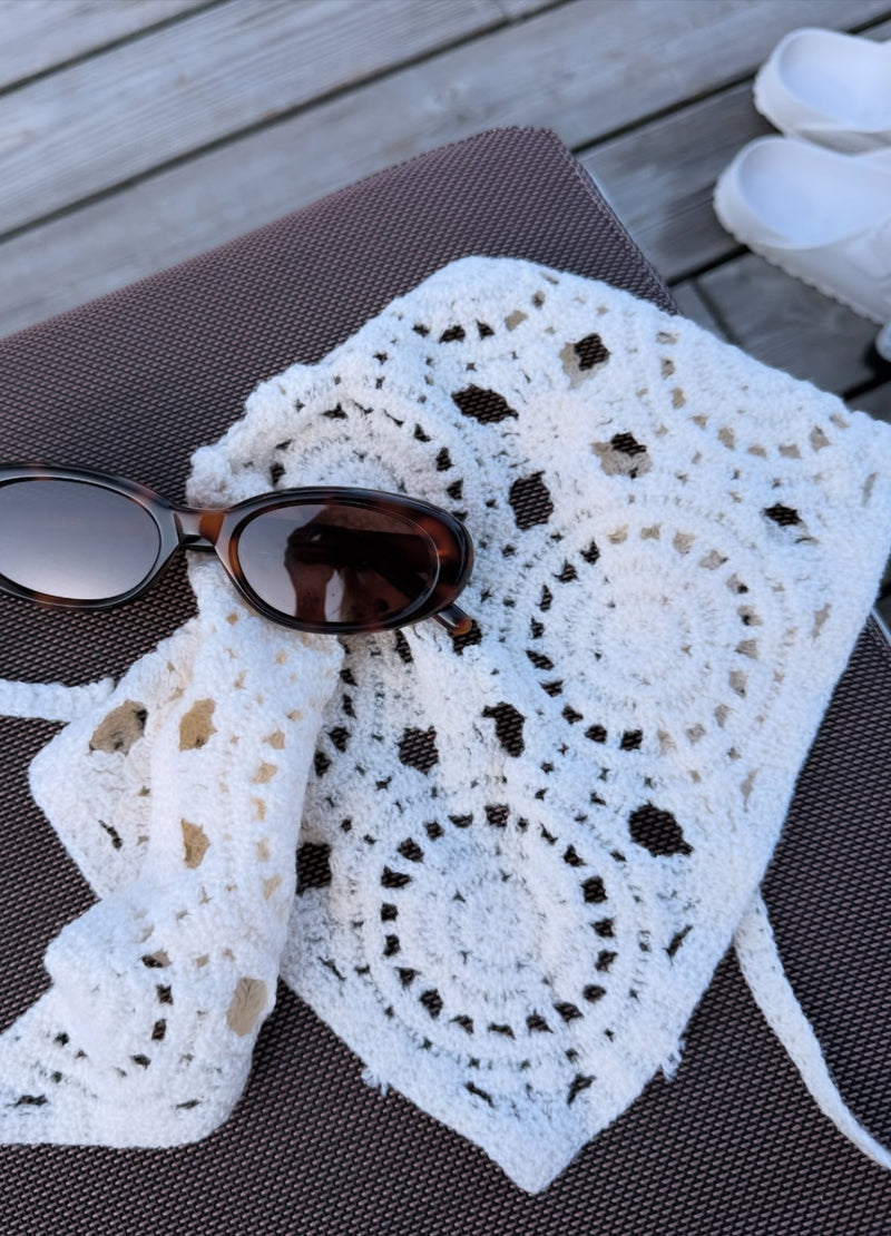 Ecru crochet head scarf