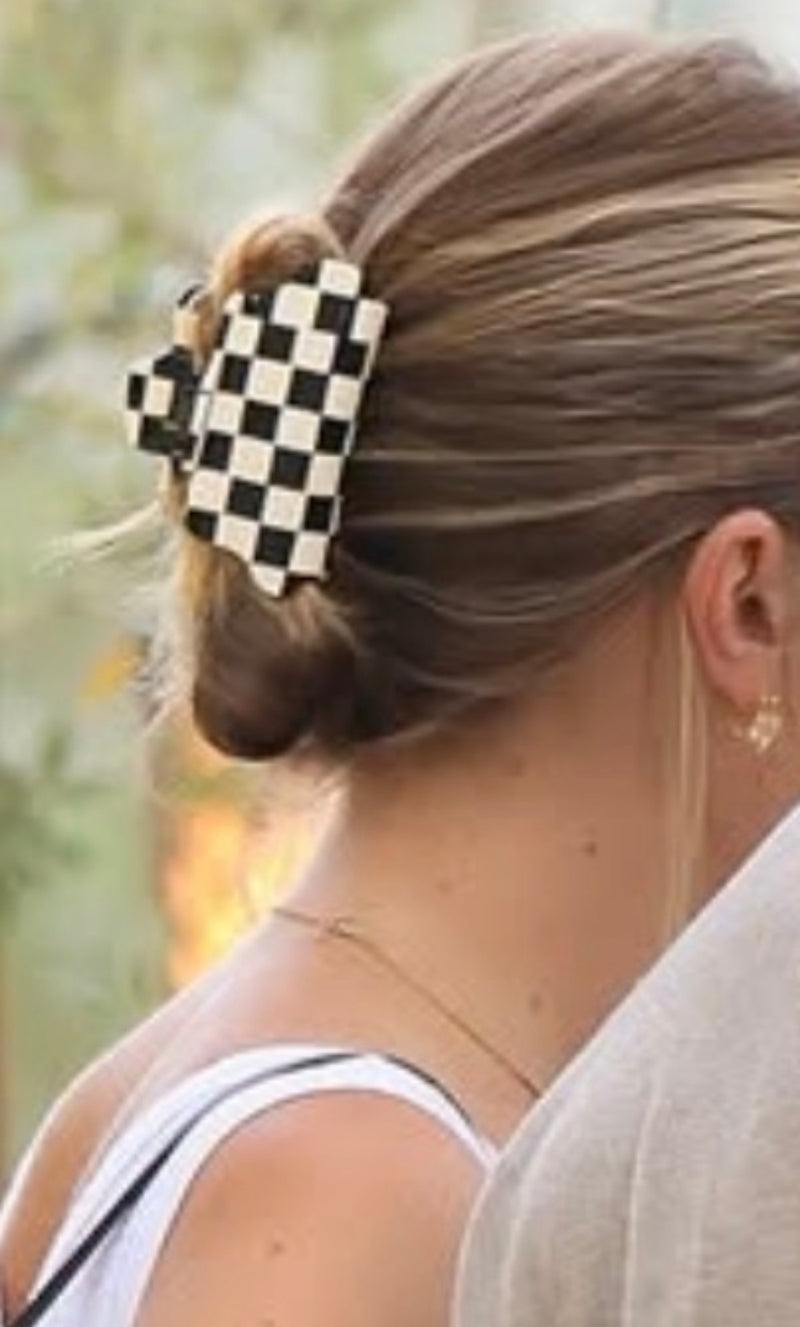 RPZL Italian Acetate Black & Cream Checker Claw Clip