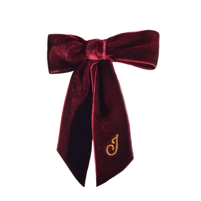 MONOGRAM VELVET BOW BARRETTE - Burgundy