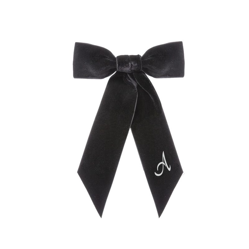 MONOGRAM VELVET BOW BARRETTE - Black