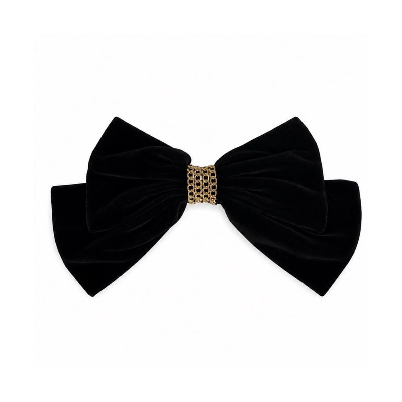ICONIC VELVET BOW BARRETTE IN NOIR